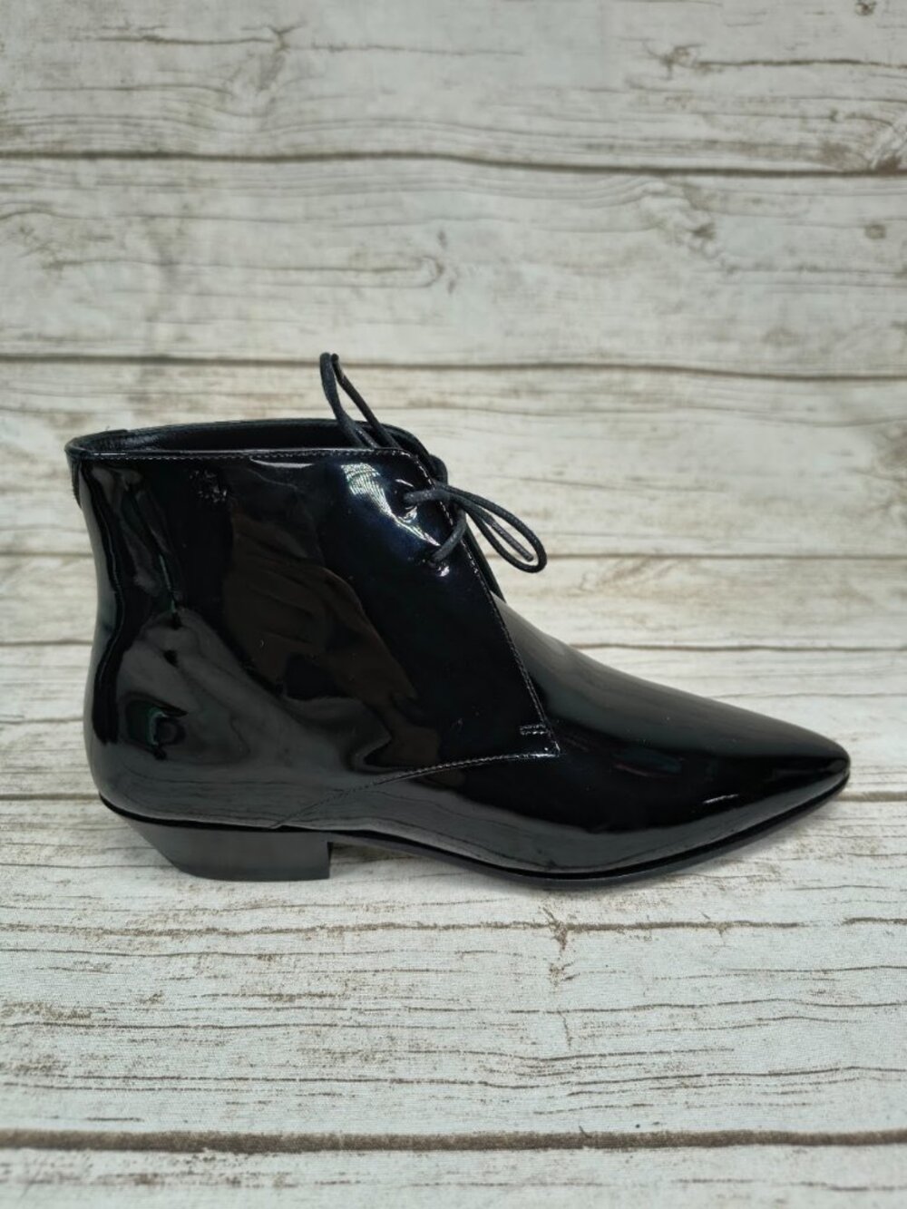 Saint Laurent Paris Black Patent Leather Pointed Ankle Boots 35.5